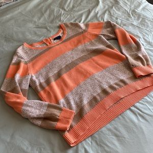 Orange, tan and white striped XL Tommy Hilfiger crew neck sweater